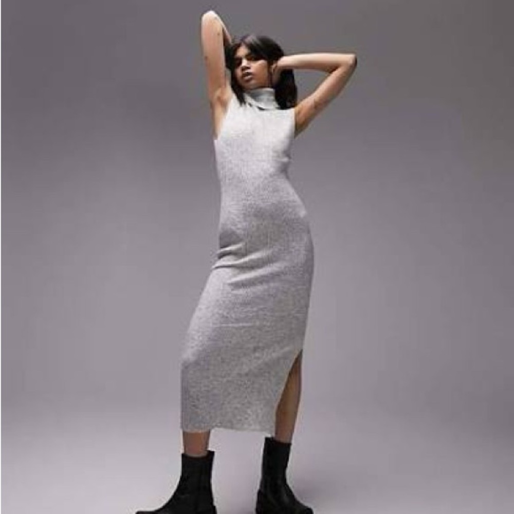 Top Shop Elegant Gray Sleeveless Dress